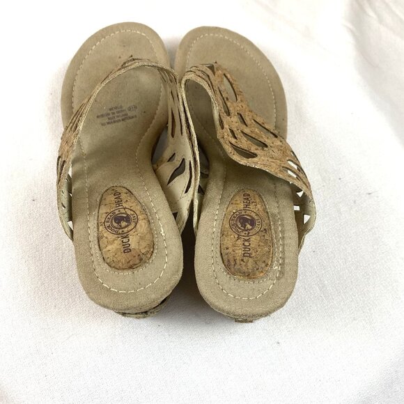 Duck Head Women's Tan Slip-On Cork Dressy Open Toe Wedge Sandals 3" Heal SZ 9.5 - Picture 2 of 13